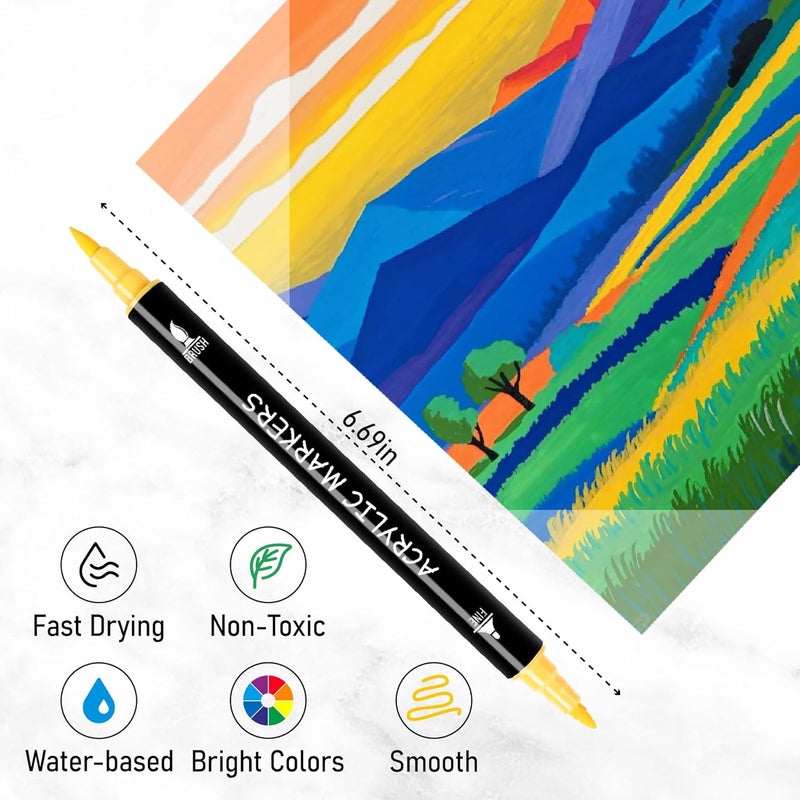 Pagather 100 Colors Acrylic Paint Markers, Dual Tip with Fine Tip and Brush Tip Pens for Stone, Wood, Calligraphy, Canvas, Ceramic, Metal, Glass, Rock Painting, DIY Crafts Art Supplies Kit - Image 3